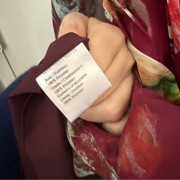 Marchesa Notte One Shoulder Maroon Burgundy Floral Midi dress - Picture 5 of 8